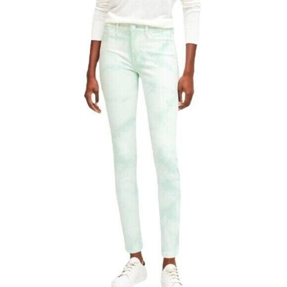 BANANA REPUBLIC Mid Rise Skinny Ankle White & Green Tie Dye Jeans Size 32 - Picture 1 of 9